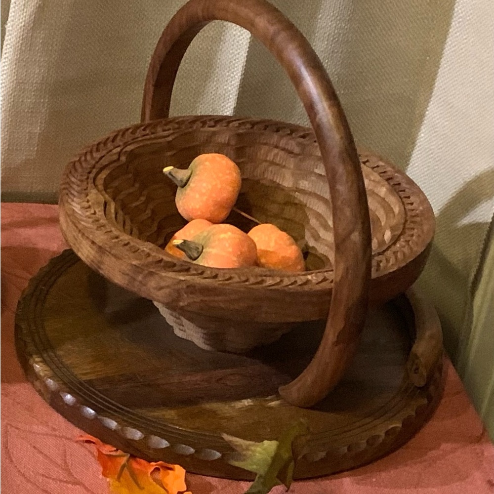 Wooden Basket Style Round Carved Rosewood Collapsible Bowl Round